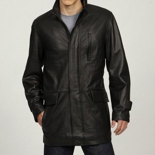 Izod Mens Black Leather 3/4 length Car Coat