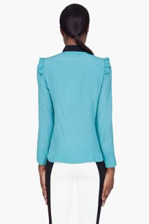 Marni Teal Silk Frilled Sport Blouse for women