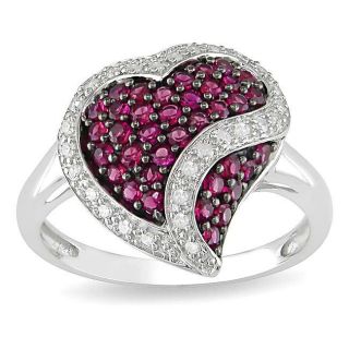 14k White Gold Created Ruby and 1/6ct TDW Diamond Heart Ring (G H, I1