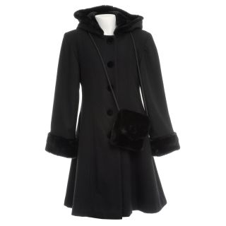 Trilogi Collection Girls Black Wool blend Faux Fur Hooded Walking