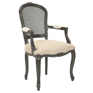 Mouries Beige/ Antiqued Black Carved Nailhead Arm Chair