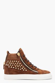 Giuseppe Zanotti Brown And Gold Studded London Sneakers for men