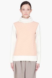 Chloe Peach Quilted Double Layered Knit Turtleneck Sweater for women