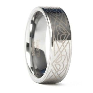 Mens Tungsten Carbide Laser etched Polished Flat Edged Band (8 mm