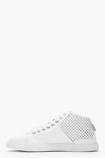 Neil Barrett White Perforated Nappa Mid top Sneakers for men