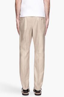 Balmain Beige Pleated Cotton Trousers for men