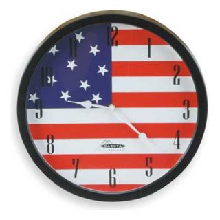 Approved Vendor 2CHY3 Clock, Rnd, Anlg, US Flag, 14in, Black