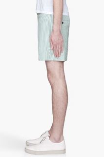 Maison Kitsune Green Pinstriped Shorts for men