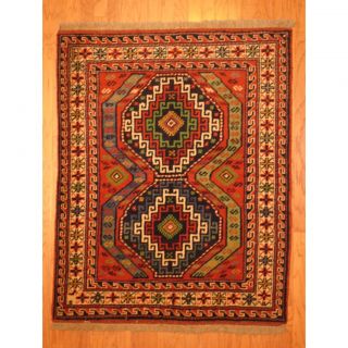 Persian Hand knotted Kurdish Rust/ Ivory Wool Rug (44 x 56