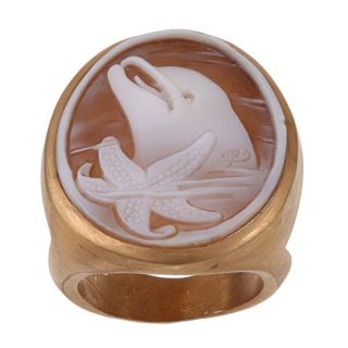 18k Gold Hand carved Shell Cameo Dolphin Ring