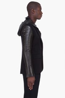 JUUN.J Leather Trim Detachable Hood Jacket for men