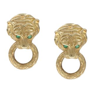 18k Gold Emerald Tiger Head Doorknocker Van Cleef & Arpels Estate