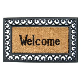 Welcome with Fleur Di Lys Border Recycled Rubber & Coir Doormat