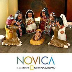 Set of 9 Handcrafted Ceramic Inca Christmas Nativity Scene (Peru