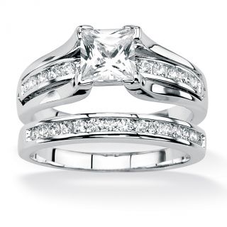 Ultimate CZ Platinum over Silver Princess Cut and Channel Set Round CZ