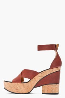 Chloe Brown Leather And Cork Cut out Wedge Heels for women