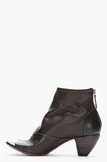 Marsèll Black Leather Open Toe Perforated Zip Ankle Boots for women