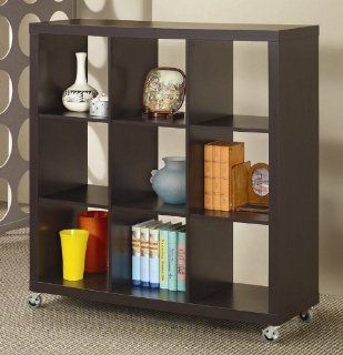 Home Office Wood Bookcase with Casters in Cappuccino