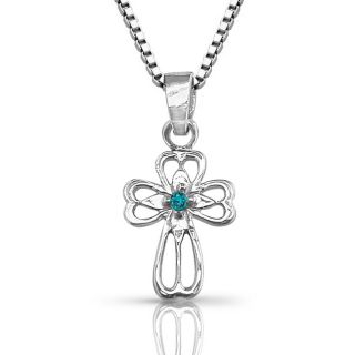 10k White Gold Diamond Accent Blue Diamond Cross Necklace