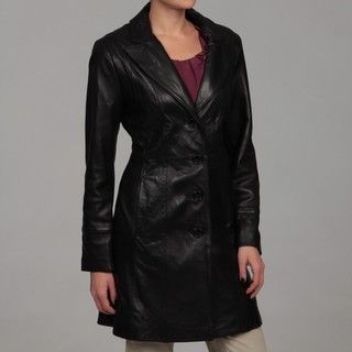 Jones New York Womens Black Leather Coat FINAL SALE