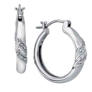 Sterling Silver Diamond Swirl Hoop Earrings