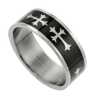 Stainless Steel Black Cross Ring