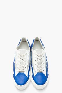 Raf Simons White & Blue Leather Low Top Space Sneakers for men