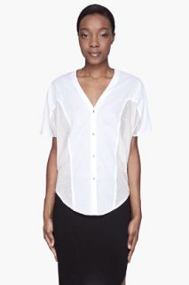 Helmut White Colorblocked Boxy Poplin Blouse for women