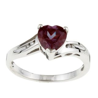 10k White Gold Created Alexandrite and Diamond Heart Ring