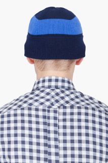 Stussy Deluxe Navy Striped Cashmere Harbour Beanie for men