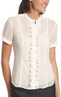 Kenneth Cole Womens Short Sleeve Ruffle Front Blouse