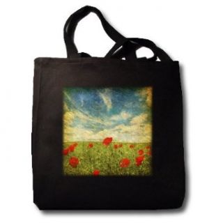 Grunge Poppies against the Sky   Black Tote Bag 14w X 14h