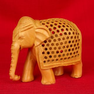 Hand carved Kadam Wood Jali Elephant Figurine (India) Today $40.99