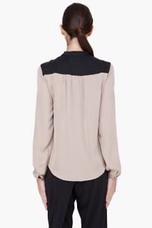 Theory Taupe Silk Gerino Cecine Blouse for women