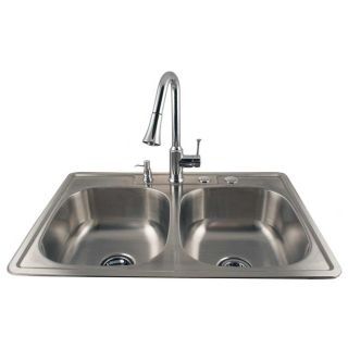 Drop in Double Stainless Sink and Chrome Faucet Combo Kit