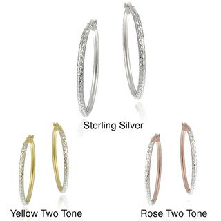 Mondevio 18k Yellow Gold and Sterling Silver Diamond cut Hoop Earrings