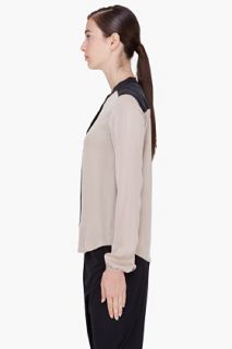 Theory Taupe Silk Gerino Cecine Blouse for women