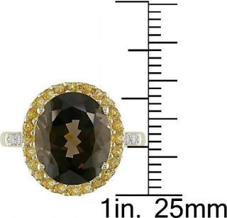 10k Gold Diamond Smokey Quartz and Citrine Ring