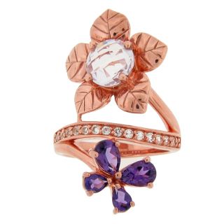 Meredith Leigh Pink plated Silver Amethyst and White Topaz Flower Ring