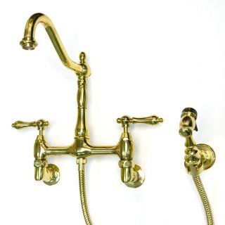 Felicity Wall Mount Kitchen Faucet with Hand Spray   Polished Brass