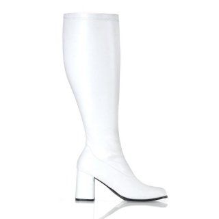 Womens Knee High Boots White GOGO 3 Inch WIDE CALF Sexy Block Heel