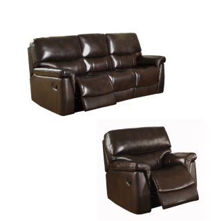 Cherokee Brown Italian Leather Reclining Sofa and Chair