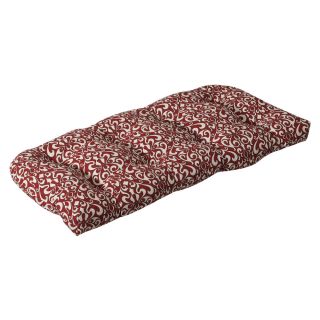 Pillow Perfect Outdoor Red/ White Damask Wicker Loveseat Cushion