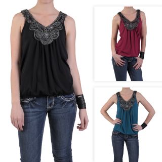 Journee Collection Womens Embellished V neck Sleeveless Top