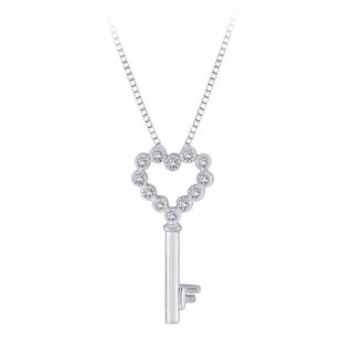 10k White gold 1/10ct TDW Diamond Key/ Heart Shaped Necklace (G H, I2