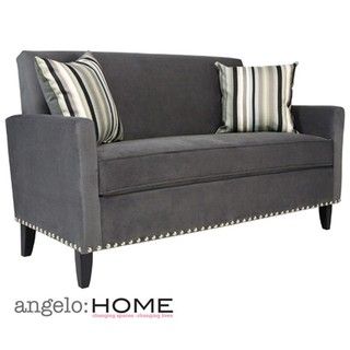 angeloHOME Sutton Antique Silver Grey Sofa with Stripe Pillows