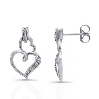 Sterling Silver White Diamond Accent Heart Earrings MSRP $180.00
