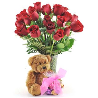 Valentines Day Pre order) Two Dozen Red Roses with Godiva Truffles