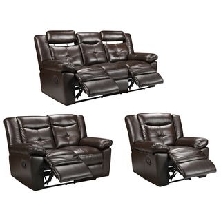 Tex Espresso Brown Italian Leather Reclining Sofa, Loveseat and Chair