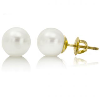 DaVonna 14k Gold White 11 12mm South Sea Pearl Stud Earrings with Gift